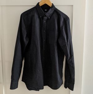 Uniqlo Black Oxford Long Sleeve Slim Fit Medium